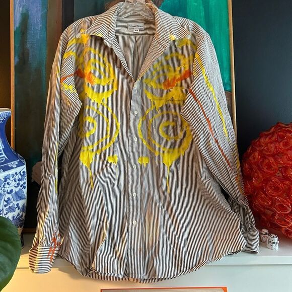 Hand painted casual button downs ton down shirt XL - Picture 2 of 16
